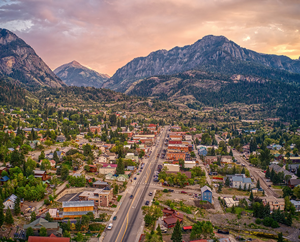 Aerial shot of Ouray, Colorado